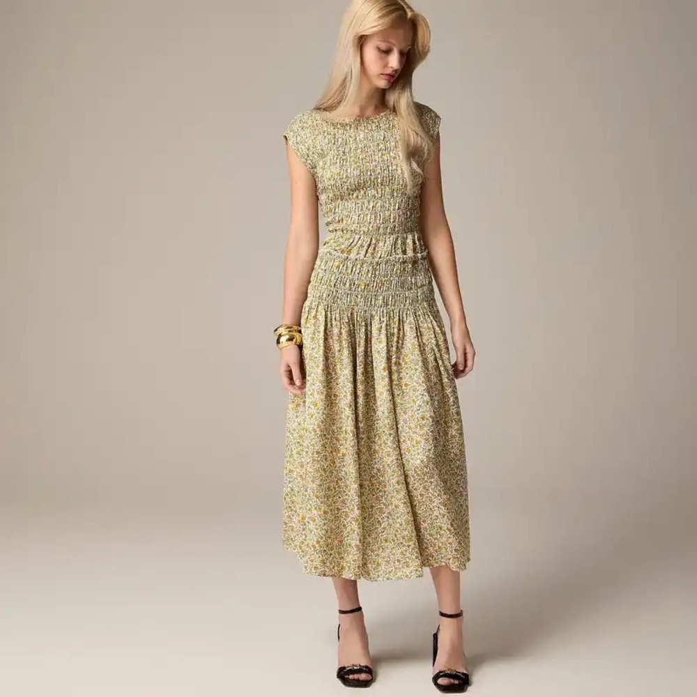 J. Crew Dress Women’s 2X Maude Floral Vines Drop Waist Smocked Top Easter Boho